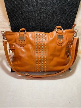 Michael Michelle Studded Shoulder Bag in Cognac Orange
